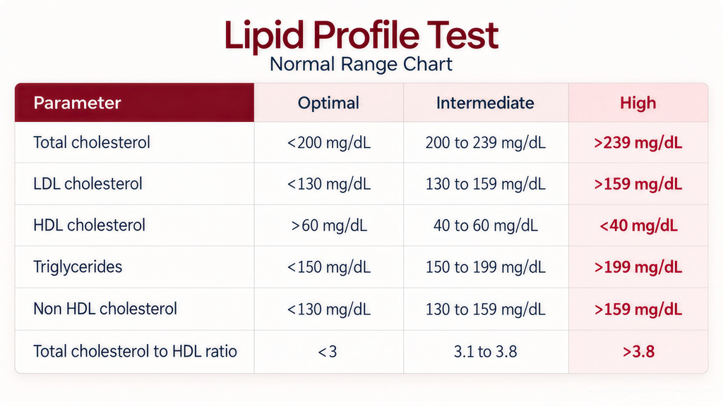 Lipid profile test and normal range 
